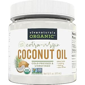 Viva Naturals Organic Coconut Oil, Cold-Pressed - Natural Hair /Skin Oil and Cooking Oil with Fre... | Amazon (US)