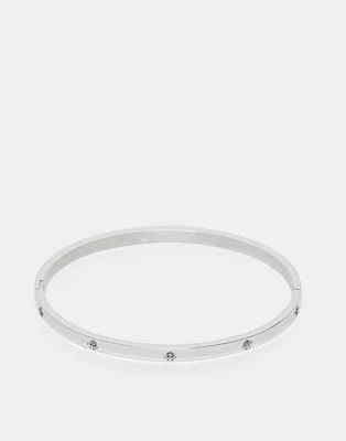 ASOS DESIGN Curve stainless steel bangle bracelet with crystal design in silver tone | ASOS (Global)