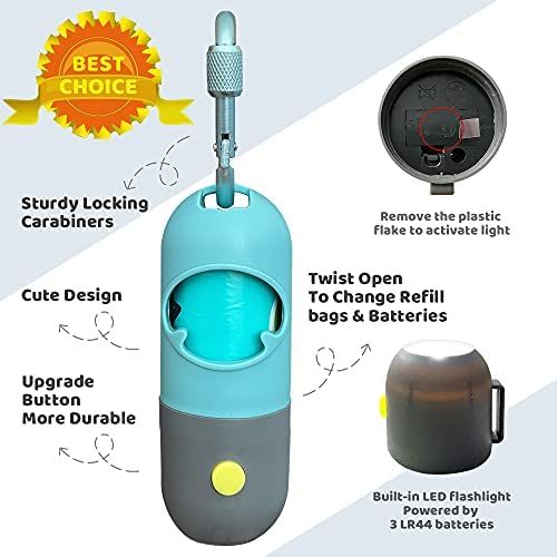 Dog Poop Bag Dispenser with Built-in LED Flashlight and Metal Clip for Leash, Pet Waste Bag Holder,  | Amazon (US)