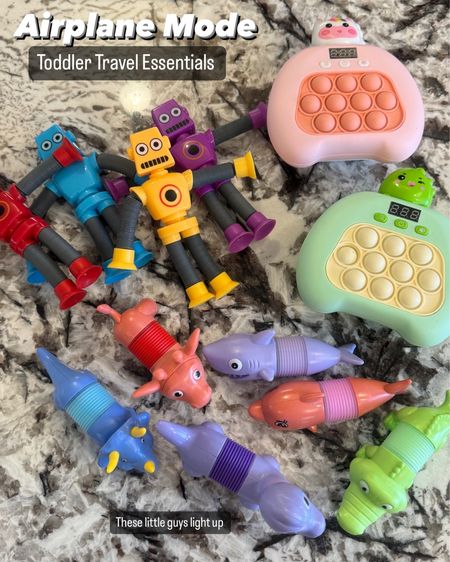 Toddler travel toys! Packing these for our flight this coming weekend to occupy the kids on the plane! The robots are suction and the push game lights up. The little animals stretch out and light up too! 

Travel hacks. Travel toys. Travel activities. Toddler toys. Toddler must haves. 

#LTKtravel #LTKkids