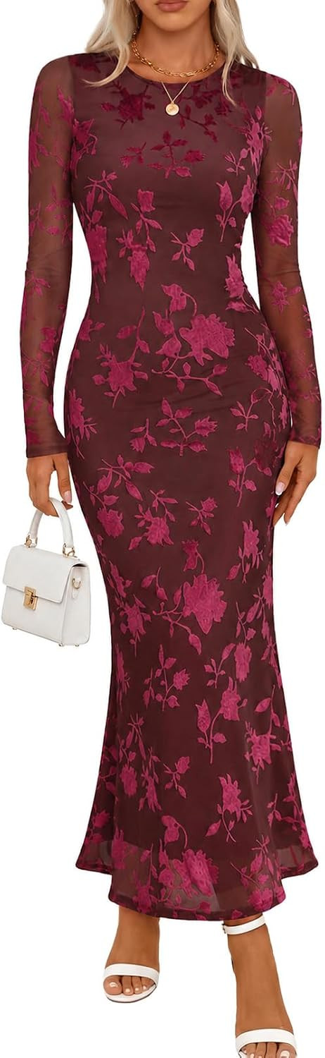 MEROKEETY Womens Fall Velvet Formal Wedding Guest Maxi Dress | Amazon (US)