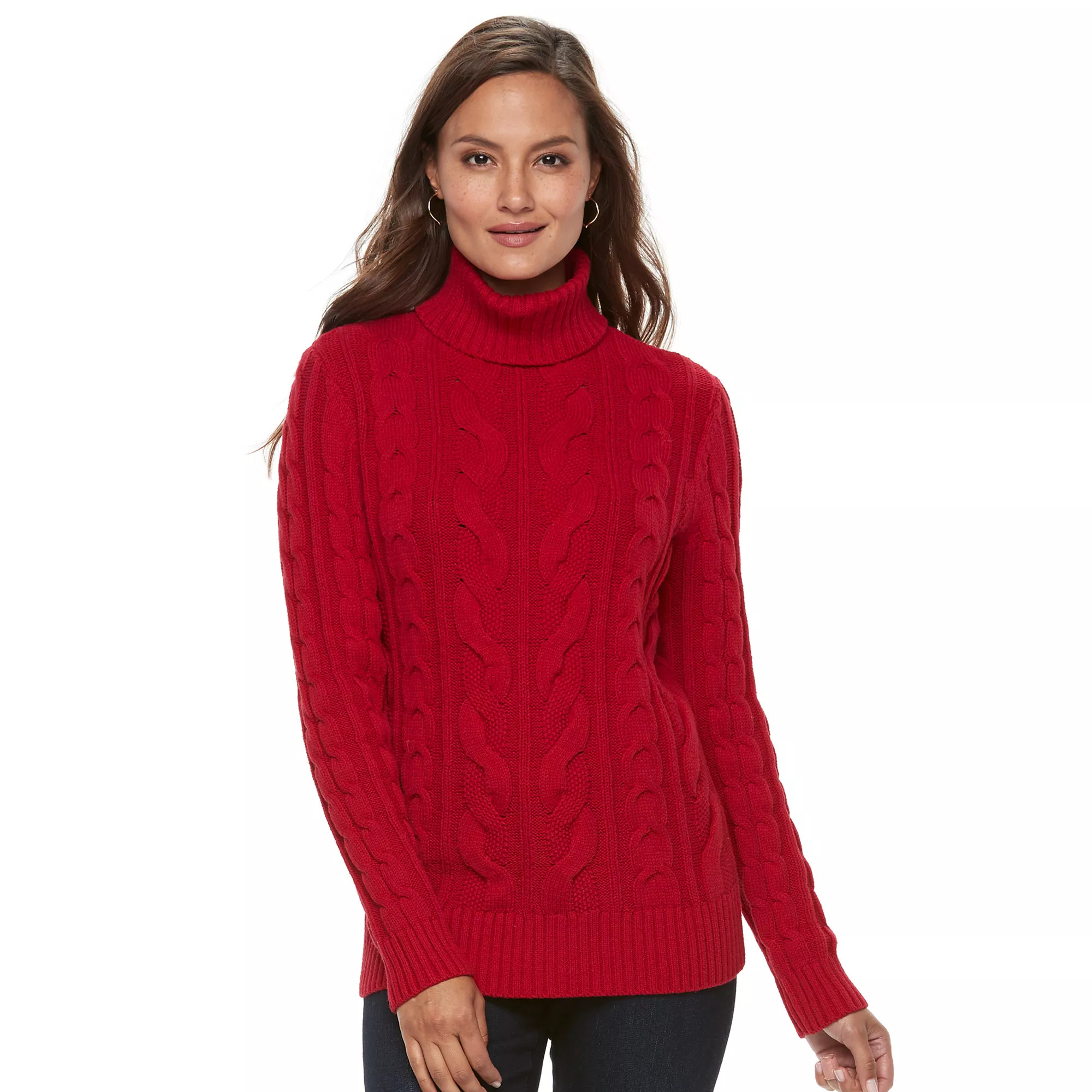 Women's Croft & Barrow® Turtleneck Cable-Knit Sweater | Kohl's
