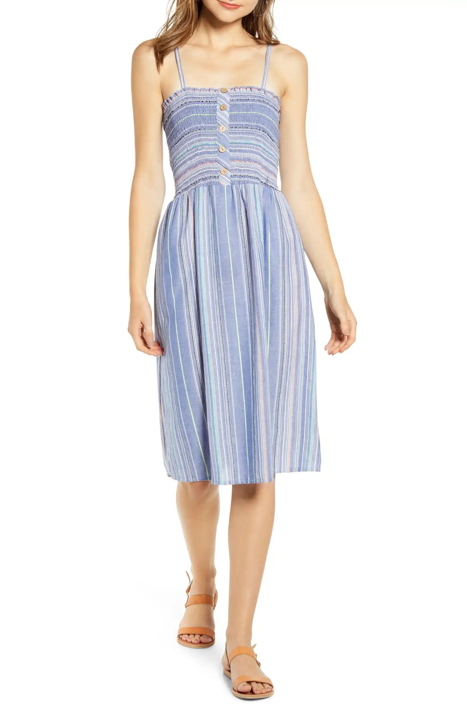 Angie Stripe Smocked Bodice Midi Dress | Nordstrom | Nordstrom
