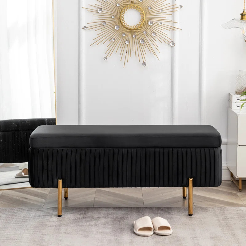 Miajah Velvet Upholstered Flip Top Storage Bench | Wayfair North America