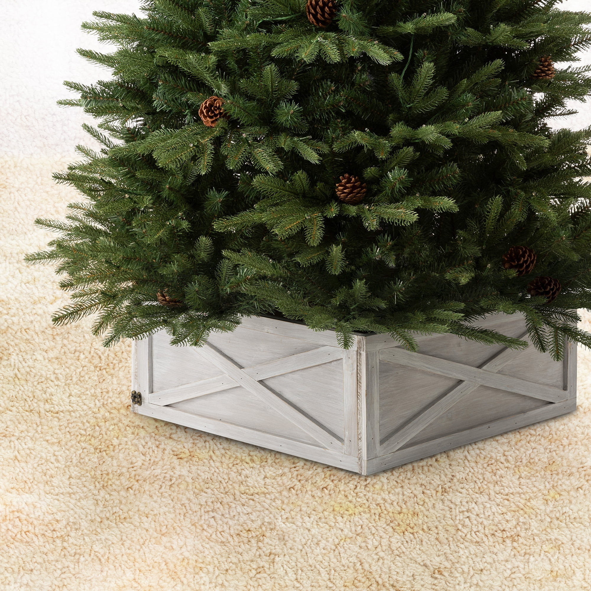 Glitzhome 26"D Washed White Wooden Tree Collar | Walmart (US)