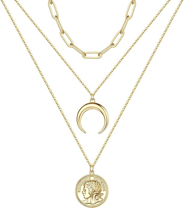 MONOOC Layered Necklaces for Women, Dainty 14K Gold Plated Layering Choker Necklace Handmade Laye... | Amazon (US)