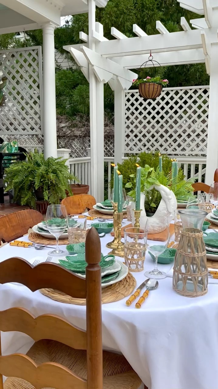 Will you be entertaining alfresco style this Summer? Here’s a throwback to one of my favorite tablescapes from last year that might spark some inspiration for your next event. Whether it’s a bridal shower, baby shower, book club, or just a cozy dinner with friends or family, I hope this setup gives you some fresh ideas. What do you think? Drop your thoughts below! Enjoy and have a beautiful day, friends! 🌿🕯️

#outdoorentertaining #dinnerpartyideas  #outdoordining  #tablesettingideas #settingthetable #setthetable #alfrescodining #summertablescape #dressthetable #entertainingathome #styleonmytable #diningalfresco #entertainandcelebrate #tablescapestyling #porchdecor

#LTKHome #LTKStyleTip #LTKVideo