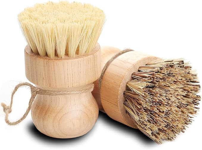 Schlesien Natural Bristle Cleaning Brush Set of 2- Dish, Vegetable, Eco-Friendly Rubberwood Handl... | Amazon (US)