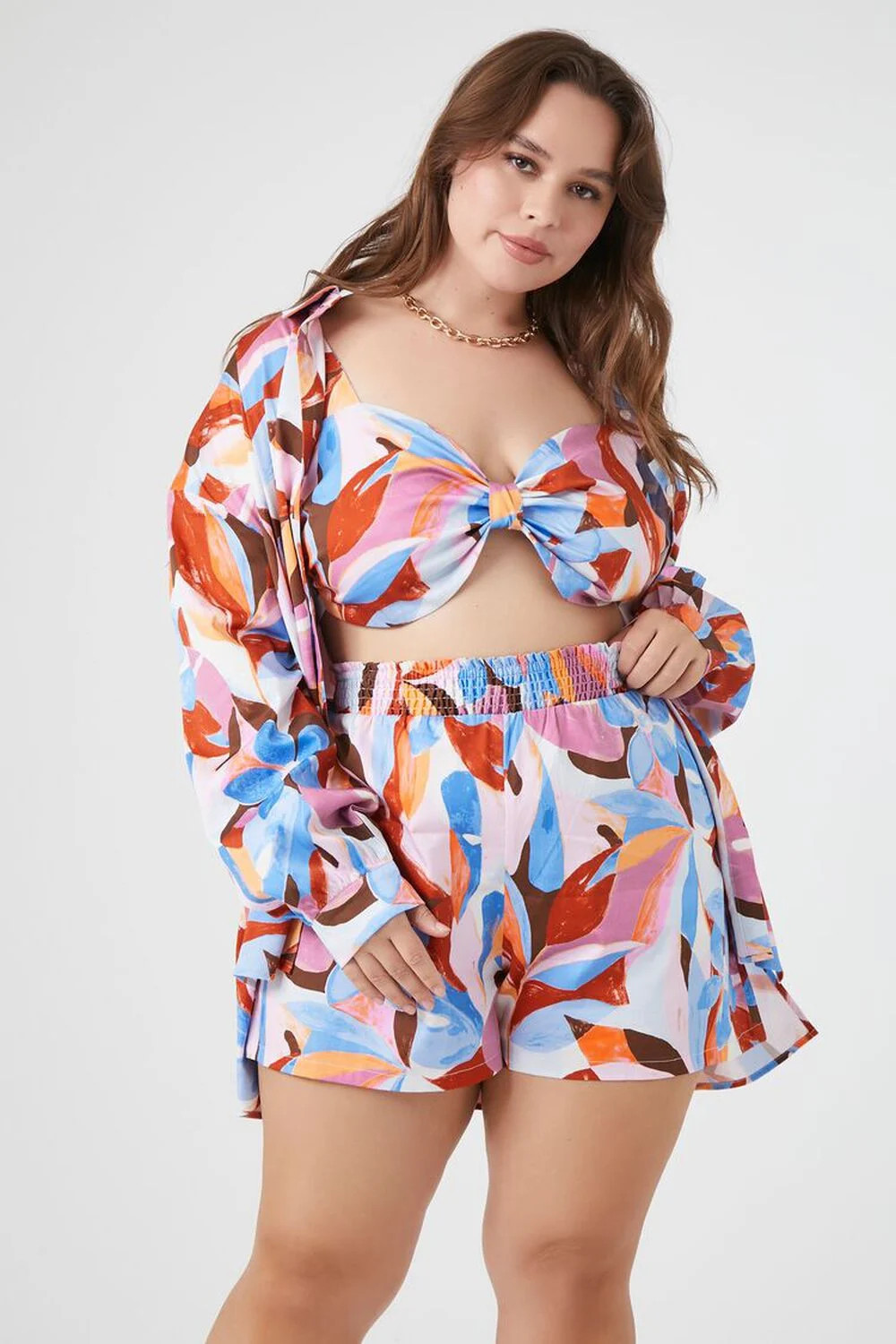 Plus Size Abstract Floral Print Shorts | Forever 21 (US)