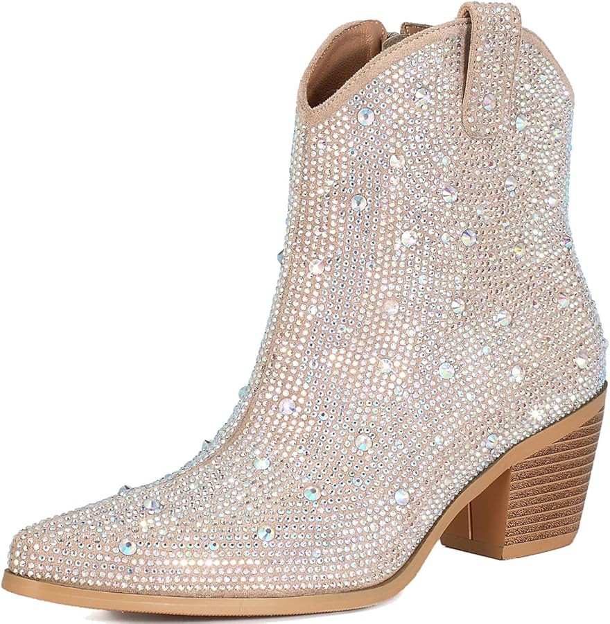 Caradise Rhinestone Cowboy Boots Short Wedding Glitter Cowgirl Boots Sparkly Metallic Western Ank... | Amazon (US)