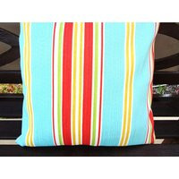 Outdoor Stripe Pillow Cover Teal, Coral, Yellow Accenttoss | Etsy (US)