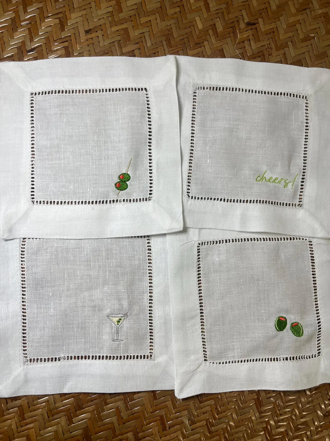 READY TO SHIP | Martini Set Embroidered Cocktail Napkins - Etsy | Etsy (DACH)