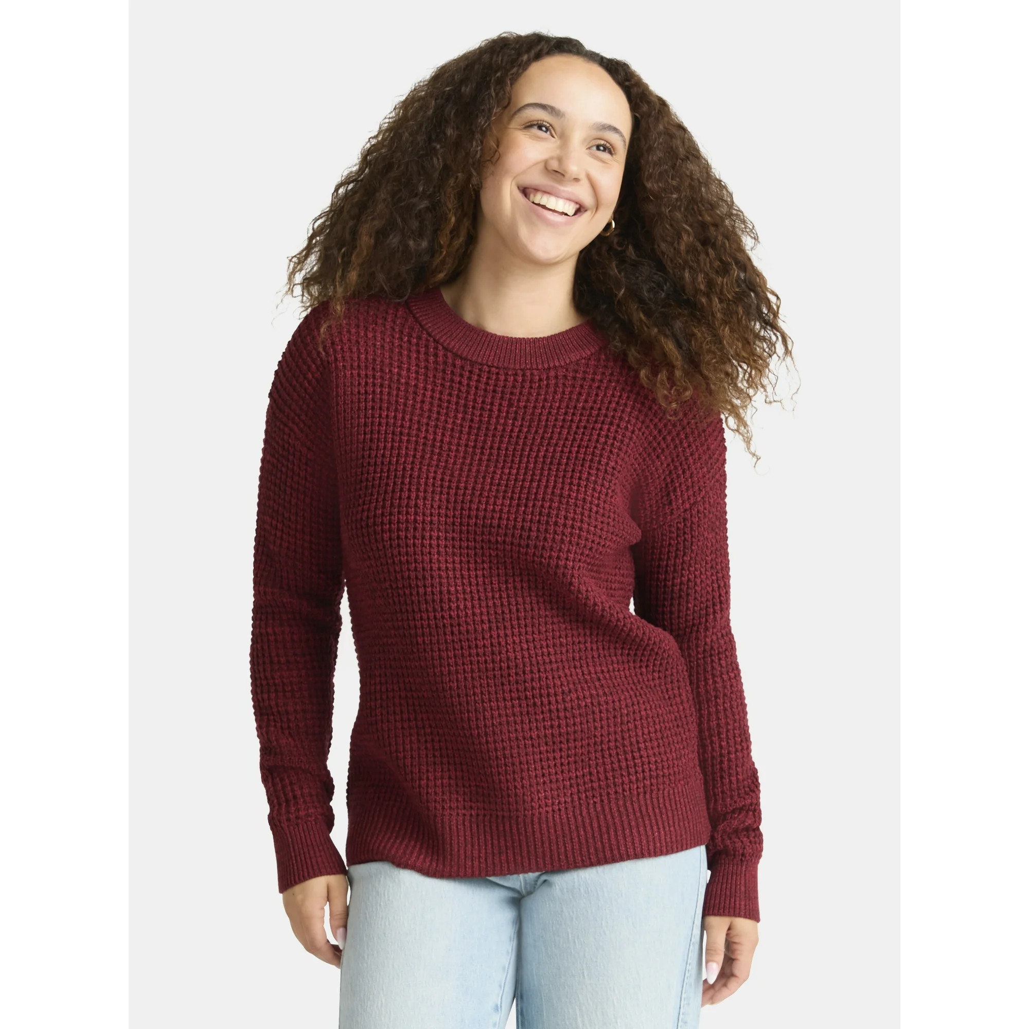 Time and True Women's Waffle Stitch Pullover Sweater, Midweight, Sizes: XS-XXXL | Walmart (US)