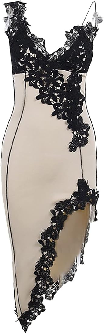 Women Sexy Dresses for Club Night Streamer Ribbon Gathering Fork Split Mesh Suspender Dress Casua... | Amazon (US)