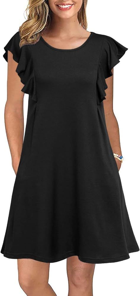 WOOSEA Women's Summer Casual T Shirt Dresses Ruffle Sleeve Swing Dress Pockets | Amazon (US)