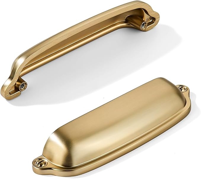 khtumeware 10 Pack Brushed Brass Cup Pulls 3 Inch Center to Center - Cabinet & Drawer Handles for... | Amazon (US)
