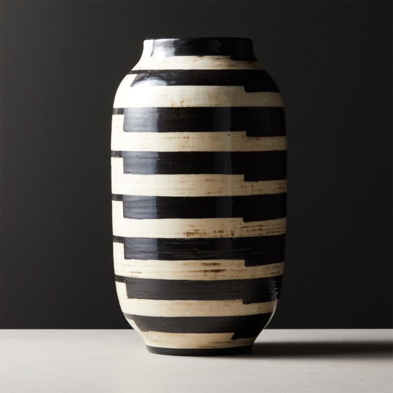 Cristo Black and White Striped Modern Vase + Reviews | CB2 | CB2