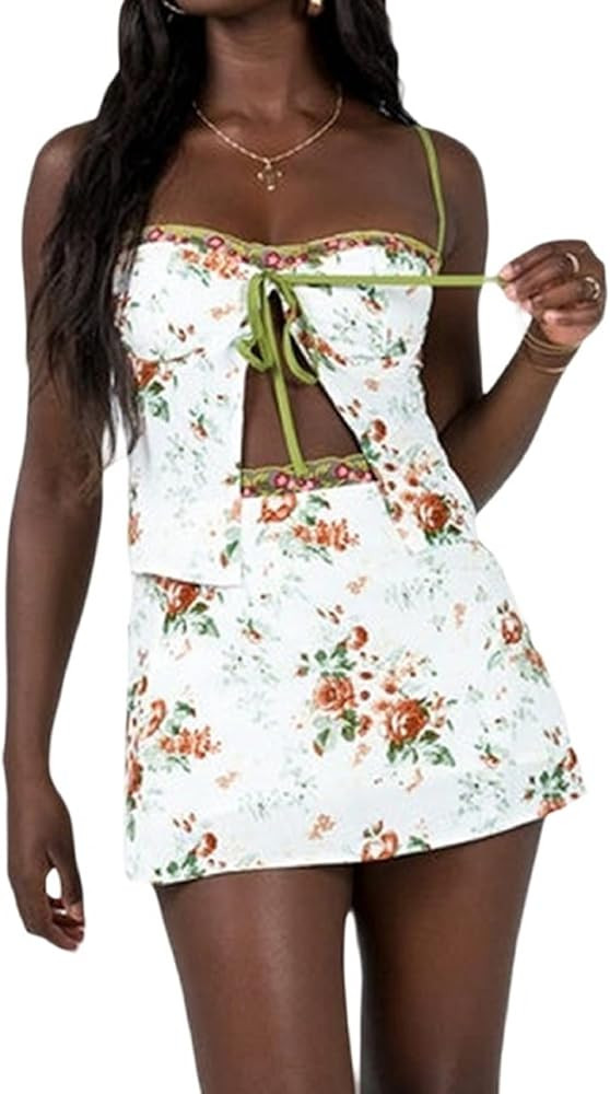 ROAONOCOMO Women Two Piece Skirt Set Sexy Slim Fit Crop Top Low Waist Bodycon Mini Skirts 2 Pc Pa... | Amazon (US)