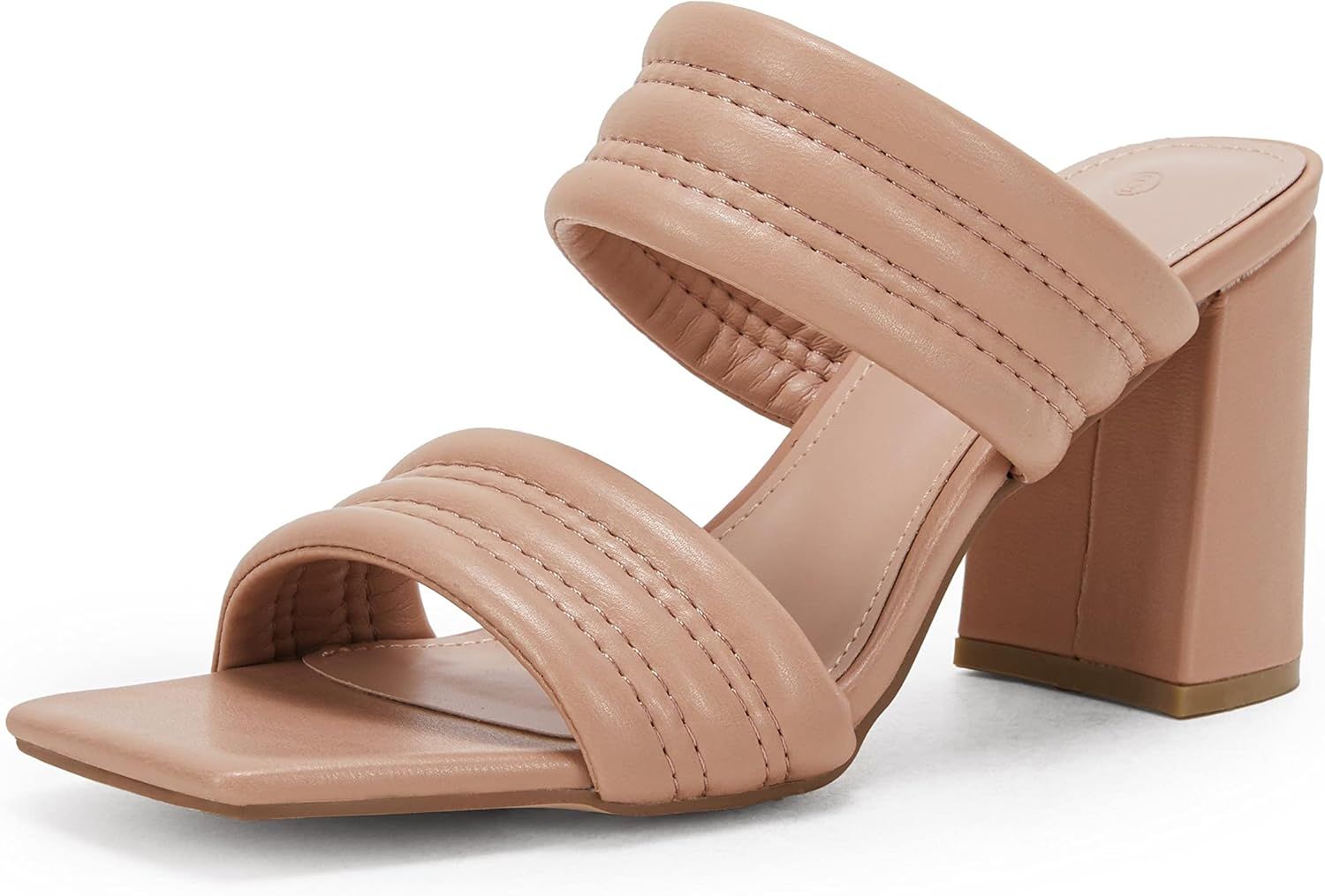 Womens Square Open Toe Two Strap Block High Heels Chunky Heeled Sandals Slip On Backless Slide Mu... | Amazon (US)