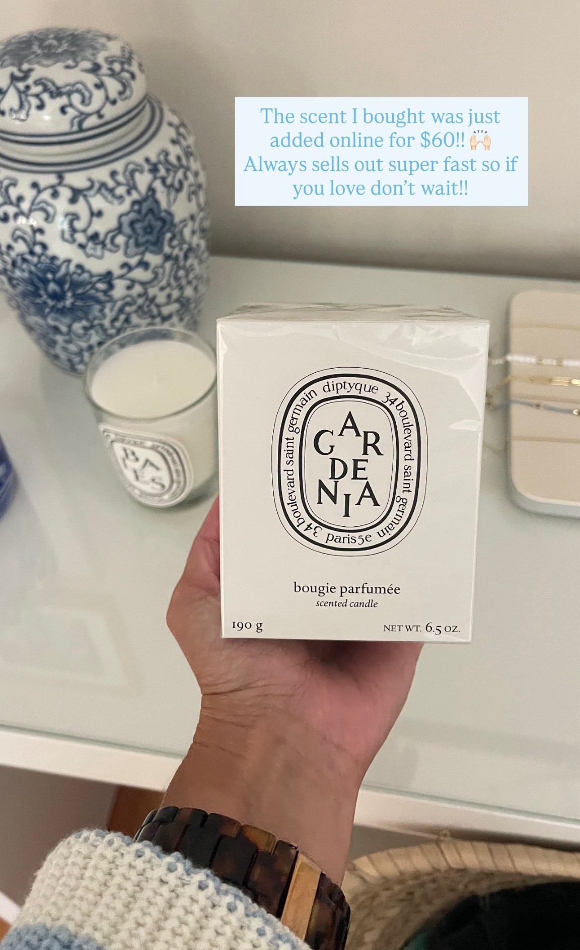 Diptyque gardenia candle just added online for $60?!! 🤯 Always goes fast!!

#LTKHome #LTKFindsUnder100