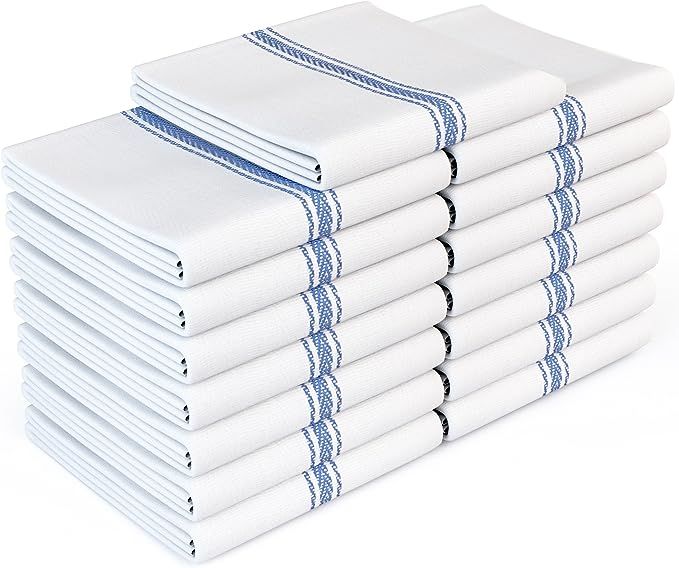 Royal 14 x 25-Inch Classic Kitchen Cotton Towels, White with Blue Stripe (15 Pack) | Amazon (US)