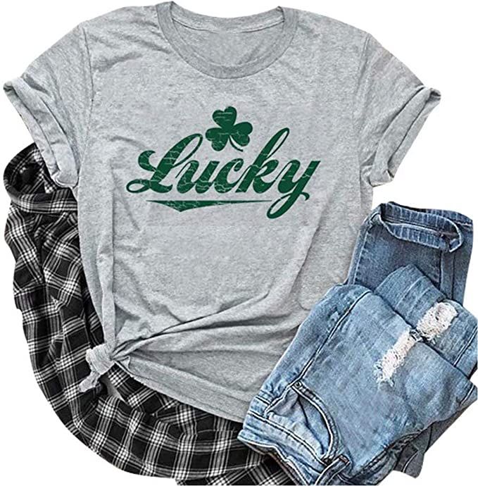 St Patricks Day Shirt Women Shamrock Lucky T-Shirts Irish Festival Holiday Tee Tops | Amazon (US)