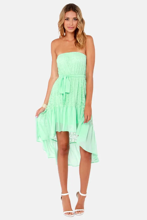 Angel Falls Strapless Mint Lace Dress | Lulus