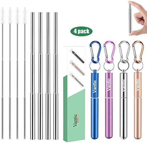 Vantic Metal Reusable Straws, 4 Pack Collapsible Portable Stainless Steel Straw Drinking Straws w... | Amazon (US)