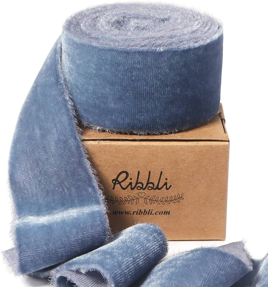 Ribbli Dusty Blue Velvet Ribbon 1.5 Inch Handmade Frayed Vintage Christmas Ribbon for Gift Wrappi... | Amazon (US)