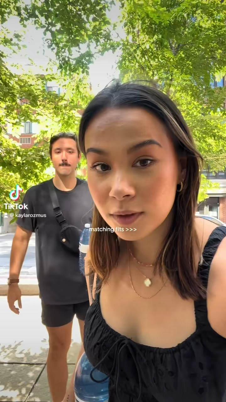 Matching couple outfit for a day walking around Toronto. Wearing black cut out dress from American Eagle and Nike Air Force 1 '07 in Sail/green #LTKfit

#LTKstyletip #LTKunder100