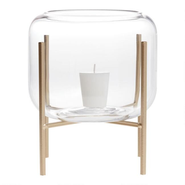 Glass Hurricane with Champagne Gold Stand | World Market