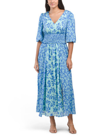 Mixed Print Smocked Waist Maxi Dress | TJ Maxx