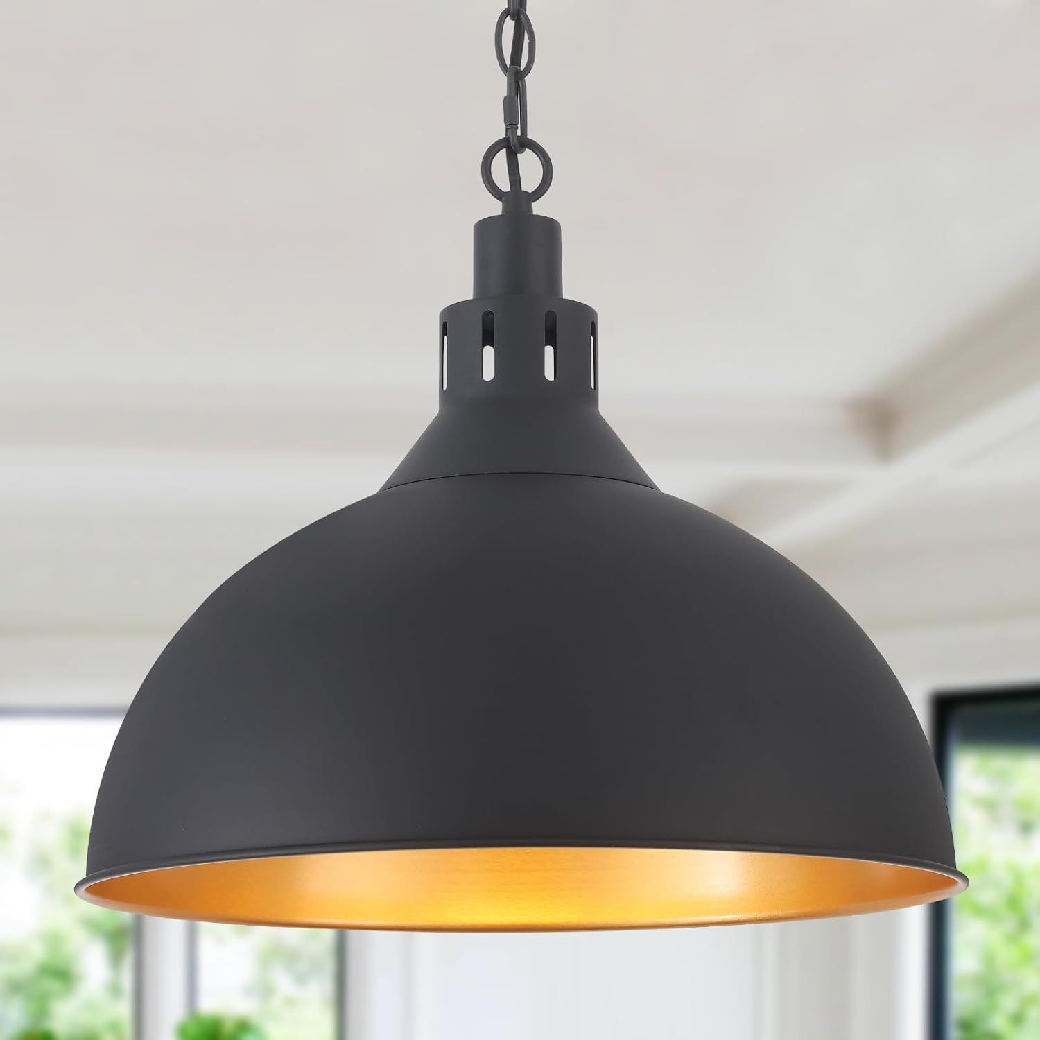 16" Black Pendant Light for Kitchen Island Large Dome Farmhouse Pendant Light Modern Industrial H... | Amazon (US)