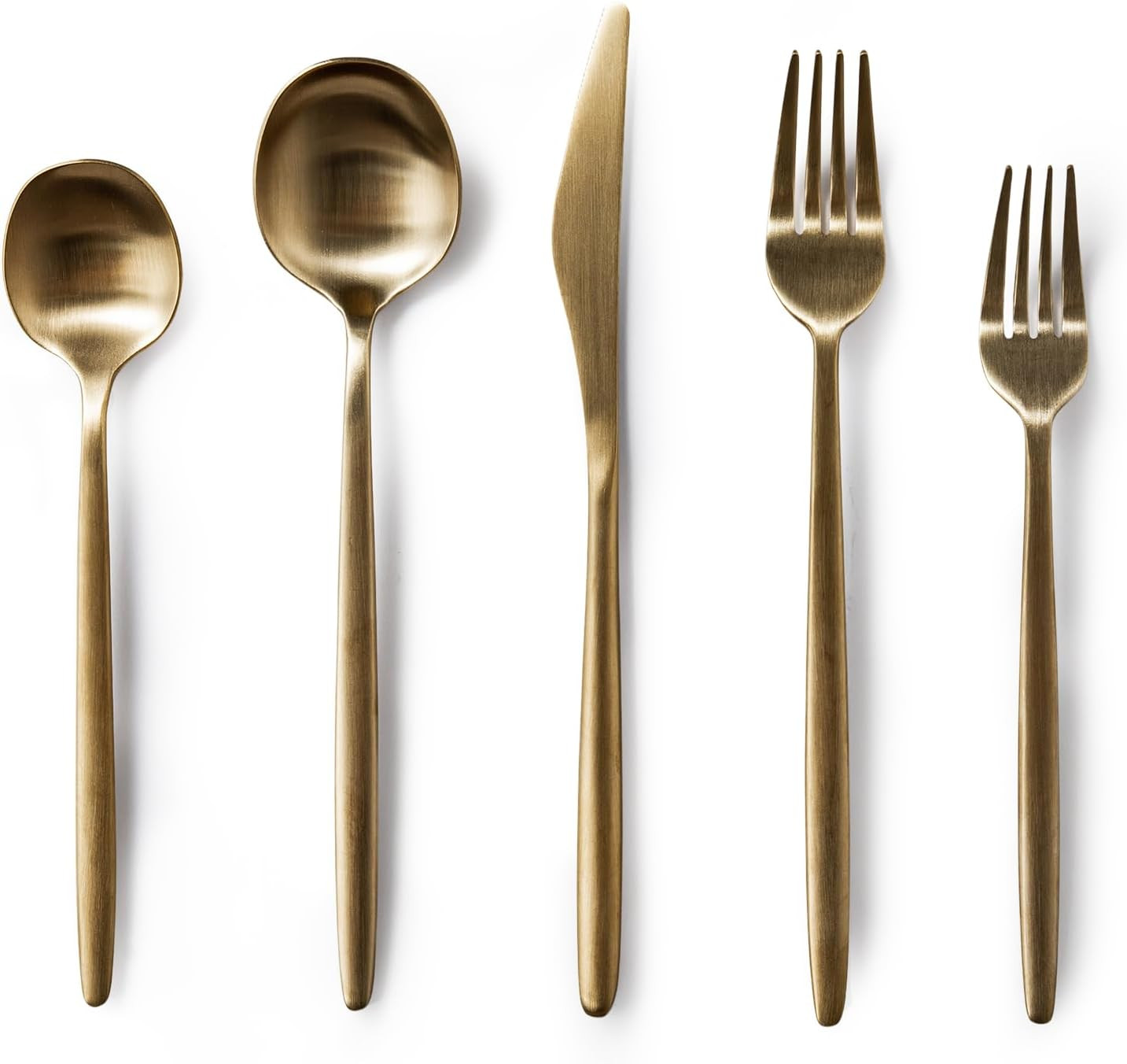 JazzUpCo Minimalist 2.0 Flatware non toxic 18/10 stainless steel dishwasher safe (Matte Gold, 4 P... | Amazon (US)