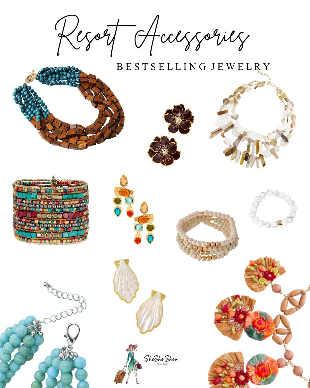  Fashion fun jewelry for your tropical warm weather vacations 
Beaded jewelry, rattan earrings, turquoise necklaces 

 

#LTKgrwm #LTKTravel #LTKOver40