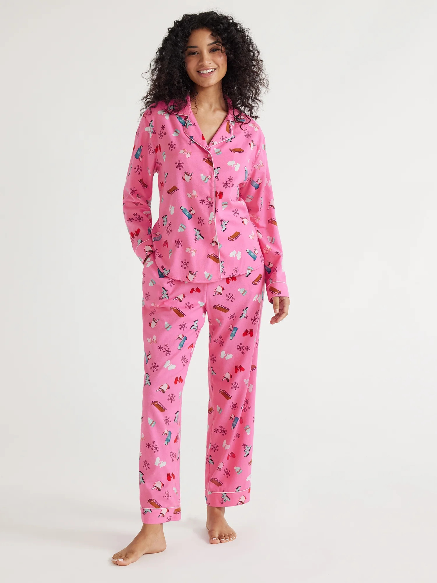 Joyspun Women's Long Sleeve Flannel Sleep Top and Pants Pajama Set, 2-Piece, Sizes XS to 3X | Walmart (US)