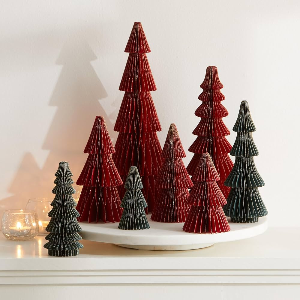 Honeycomb paper tree set of 8 classic Christmas red and green, readymade mantel decor, holiday fe... | Amazon (US)