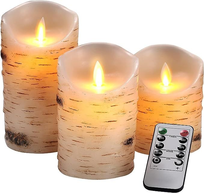 Tuyai Flameless Candles LED Candles Set of 3 (D 3.25 x H 4 5 6) Ivory Real Wax Pillar Birch Bark ... | Amazon (US)