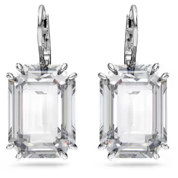 Millenia drop earrings, Octagon cut, White, Rhodium plated by SWAROVSKI | SWAROVSKI