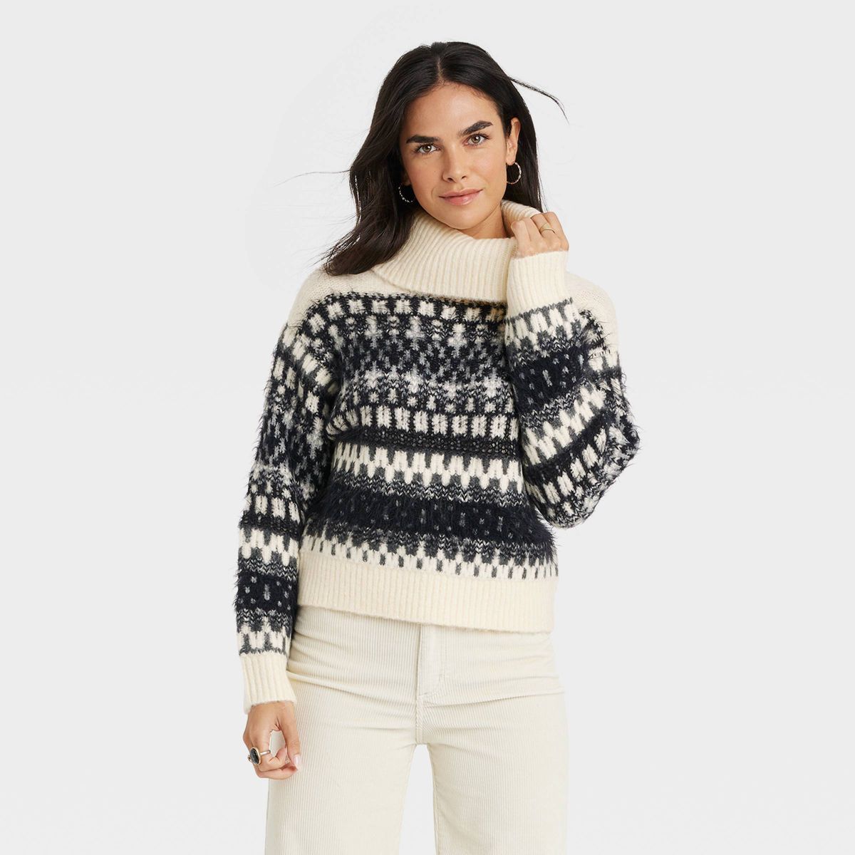 Women's Turtleneck Pullover Sweater - Universal Thread™ Pink Jacquard S | Target