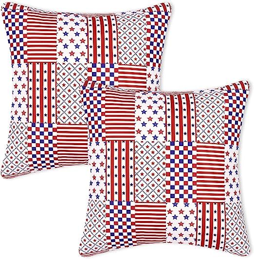 2 Pack 4th of July Pillow Covers, Independence Day Patriotic Throw Pillow Covers, Star Stripe Che... | Amazon (US)