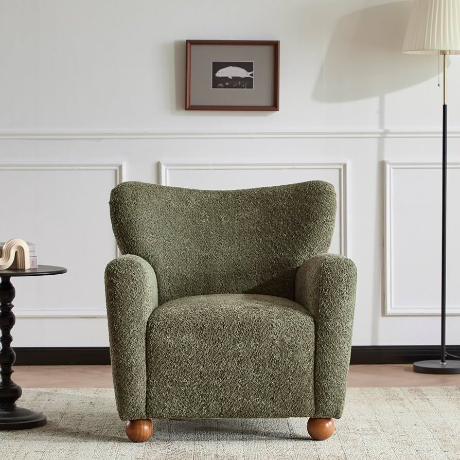 Christopher Knight Home Lindy Wingback Accent Chair, Upholstered Armchair with Rounded Wooden Leg... | Amazon (US)