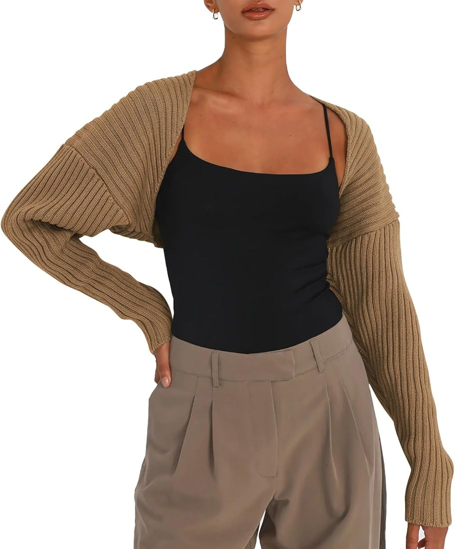 LILLUSORY Y2K Bolero Fall Long Sleeve Cardigan Cropped Open Front Shrug 2023 Sweater Women | Amazon (US)