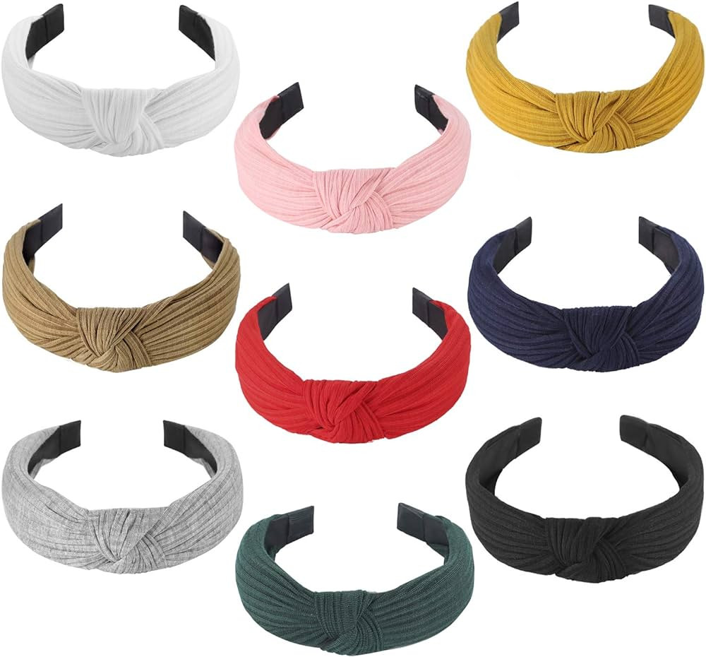 Funtopia Knotted Headbands for Women Girls, 9 Pcs Wide Plain Turban Headband Fashion Cross Knot H... | Amazon (US)