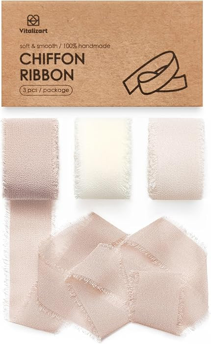 Vitalizart Chiffon Silk Ribbon 1" x 21 Yd Nude & White Fringe Fabric Package (3 Rolls * 7 Yd) for... | Amazon (US)
