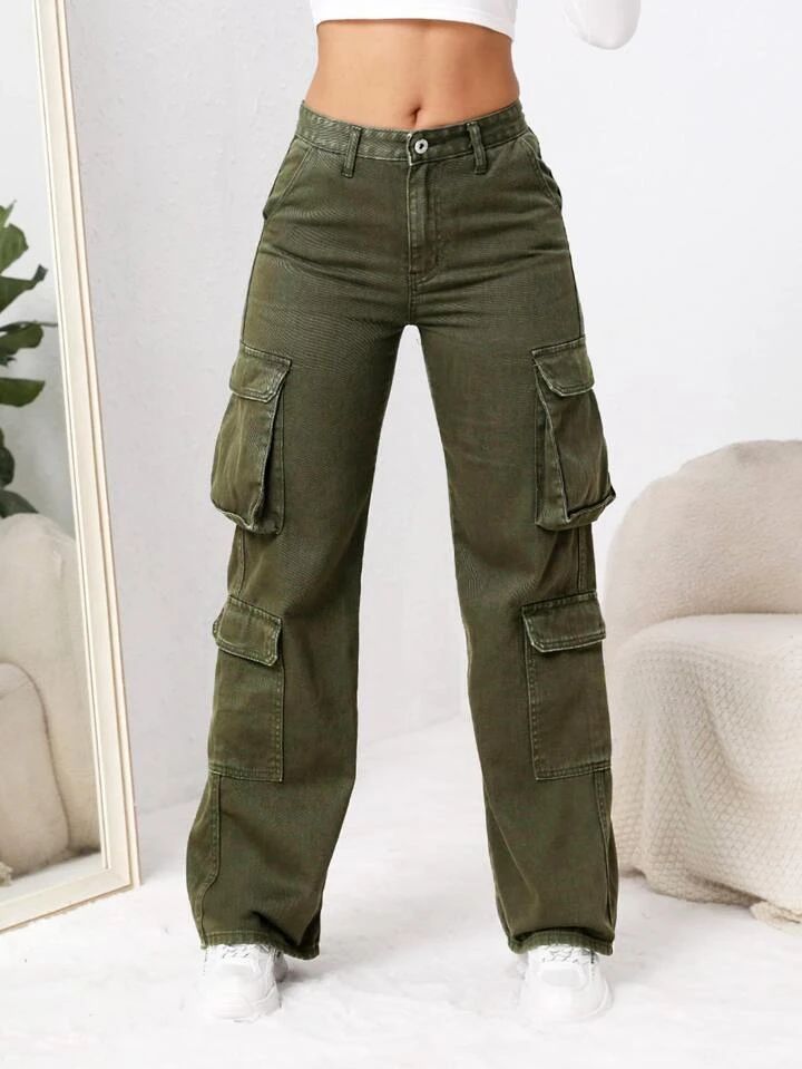 SHEIN EZwear Flap Pocket Cargo Jeans | SHEIN
