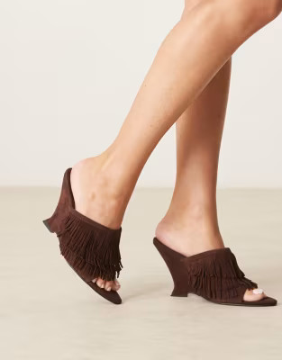 ASOS DESIGN Tizzy real suede fringed wedges in chocolate | ASOS | ASOS (Global)