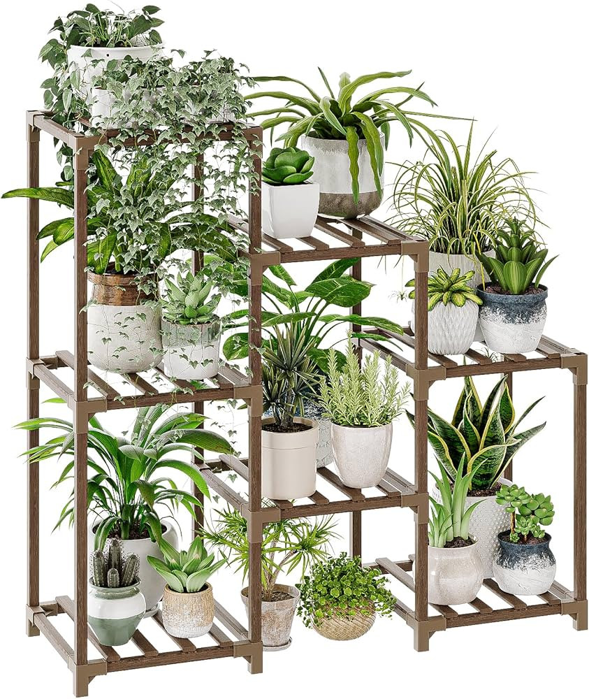Bamworld Plant Stand Indoor Plant Shelf Outdoor Wood Plant Rack for Multiple Plants 3 Tiers Ladde... | Amazon (US)