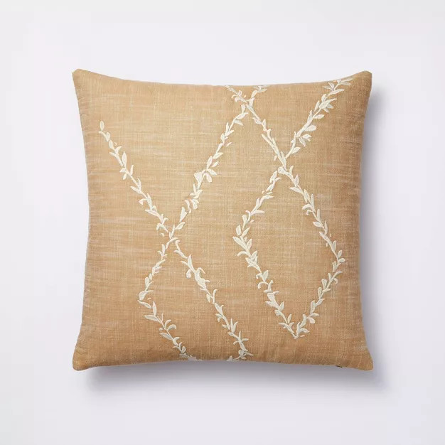 Embroidered Floral Square Throw Pillow Neutral/Cream - Threshold™ designed with Studio McGee | Target