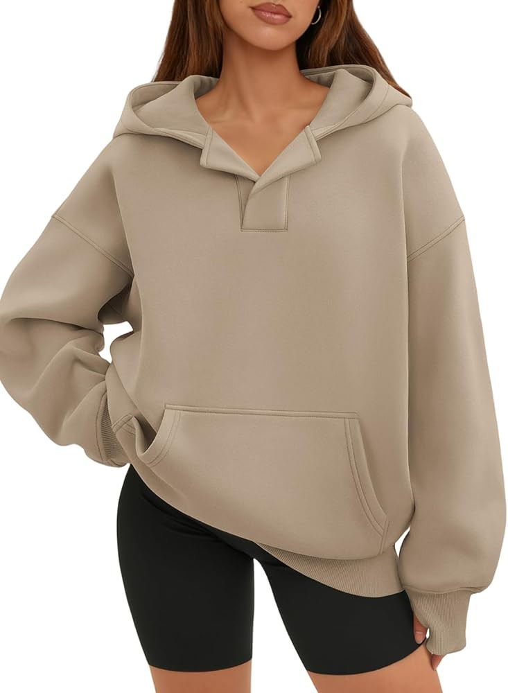 ATHMILE Oversized Hoodies for Women Fashion V Neck Pullover Sweatshirts with Thumb Hole Y2k Cloth... | Amazon (US)